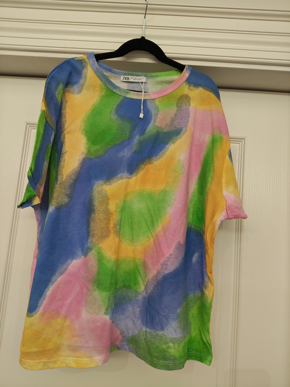 NEW Zara Multi-Color Watercolor Print Short Sleeve Tee